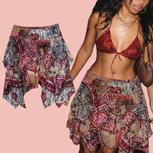 Vintage paisley handkerchief skirt mixed print asymmetrical hem Y2K boho